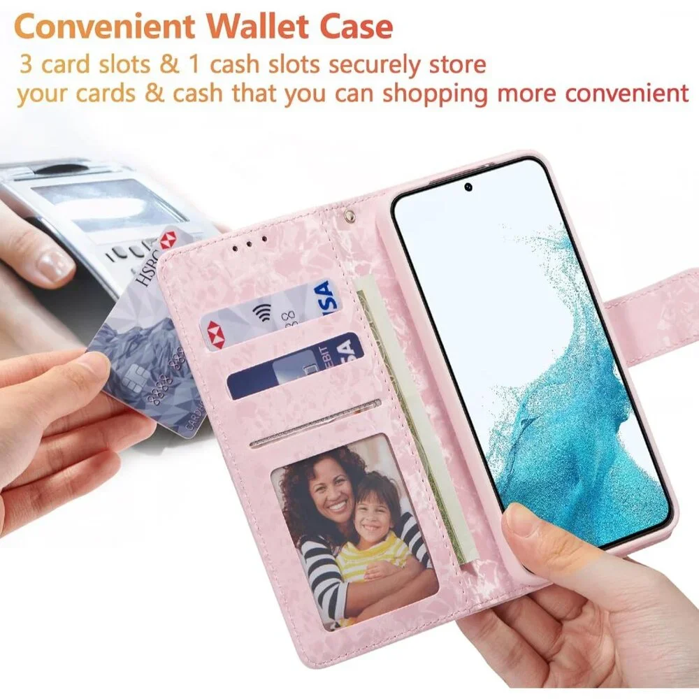 Wallet Case for Samsung Galaxy S24 5G – RFID Blocking PU Leather – White Rose